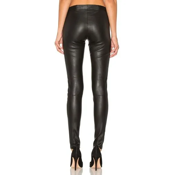 エーフィ Alice + Olivia Women's Black Front Zip Leather Leggings Pants Size 6